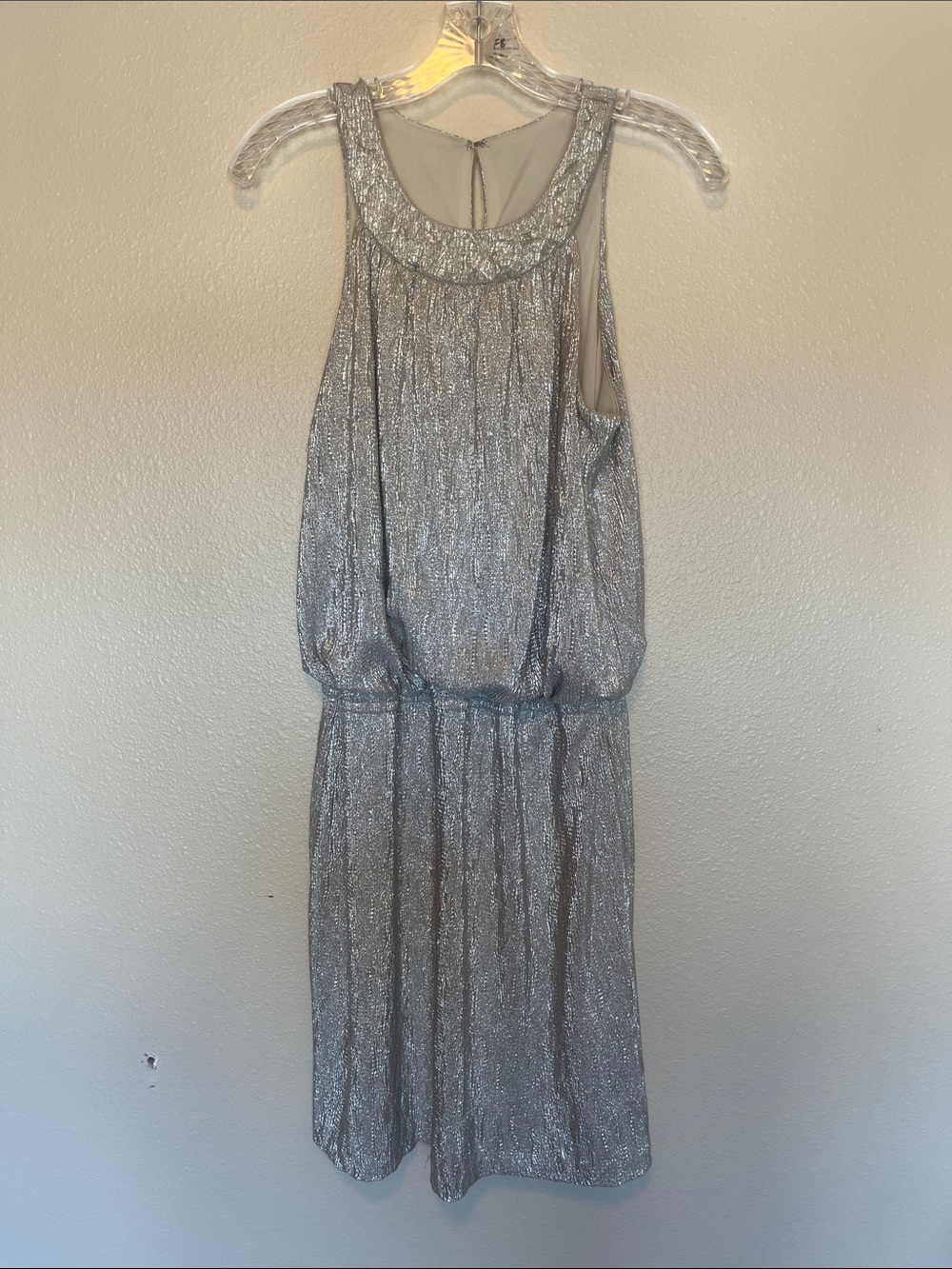 Jackie Jon New York Silver Metallic Sleeveless Midi Dress